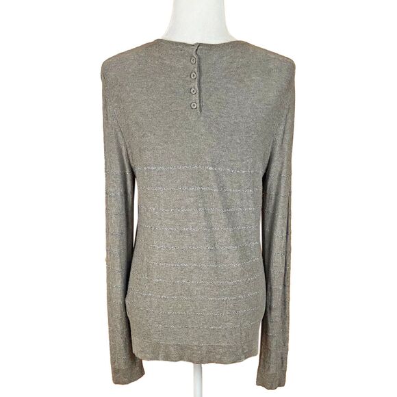 Gerard Darel Lightweight Sweater Top Size 3 (M) Taupe Metallic Stripes L/S Soft - Picture 3 of 6